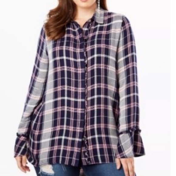 Tops - NWT 18W Plaid ruffle tunic long sleeve
